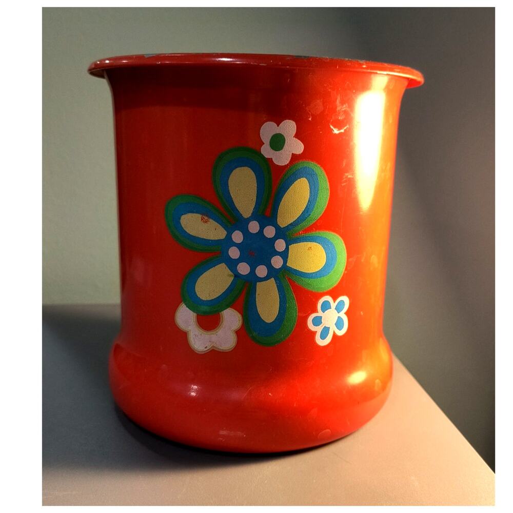 786. Vintage Kromex Flower Power Orange Daisy Canister